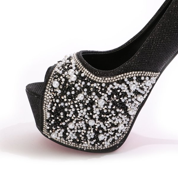 画像6: 再入荷！ビジューオープントゥプラットフォームパンプス【34-40サイズ/2カラー】[OF02]