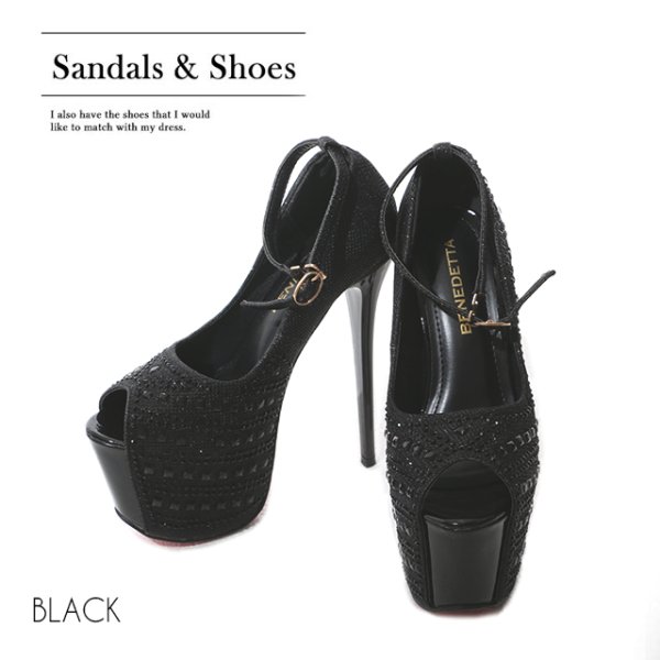 画像4: サンダル / 16cmヒール / 輝くビジューがぎっしり華やか優秀ストラップサンダル【35-38サイズ/3カラー】[OF02]