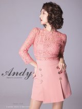 【Andy ANDY Fashion Press 09 COLLECTION 05】フラワーレース/ ゴールドボタンデザイン/ 七分袖/ 長袖/ 袖あり/ プリーツ/ ミニドレス/ キャバドレス[OF05]