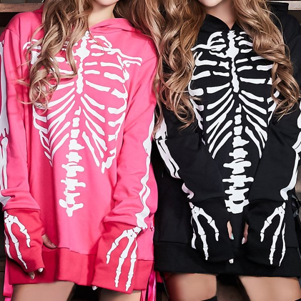 画像4: 【値下げ！】【ハロウィン】スカルプリントパーカーコスプレ【S-XLサイズ/2カラー】(7108sockSB B-W/ STEE06 B) [HC03]