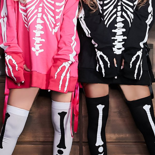 画像5: 【値下げ！】【ハロウィン】スカルプリントパーカーコスプレ【S-XLサイズ/2カラー】(7108sockSB B-W/ STEE06 B) [HC03]