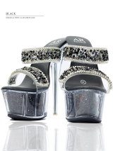 【ANGEL R/エンジェルアール】15cmヒール/ ビジュー/ ラメ/ ラインストーン/ オープントゥ/ ハイヒール/ サンダル[OF02]