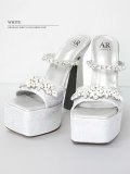 【ANGEL R/エンジェルアール】15.5cmヒール/ ビジュー/ アンクルストラップ風/ グリッター/ オープントゥ/ ハイヒール /サンダル[OF02]
