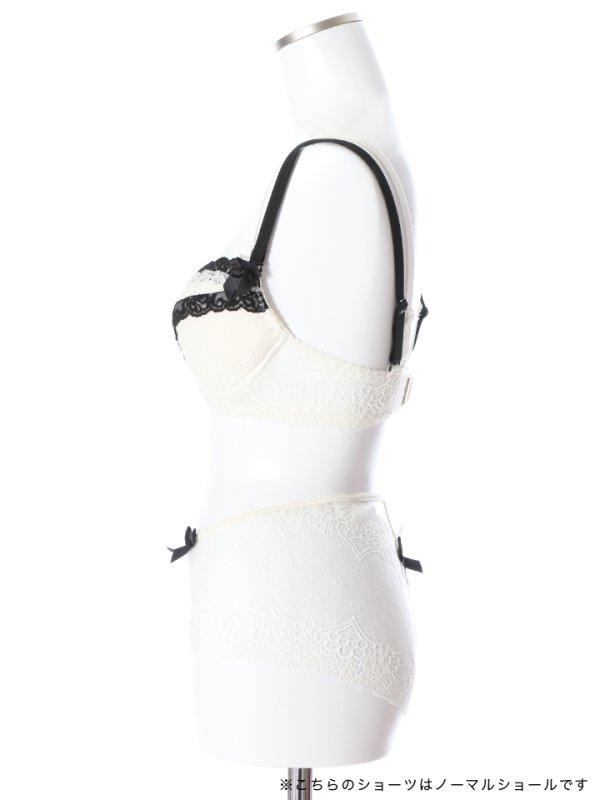 画像11: 【ランジェリー/下着】レース ホワイトxブラック ダブルストラップ 3/4カップブラジャー