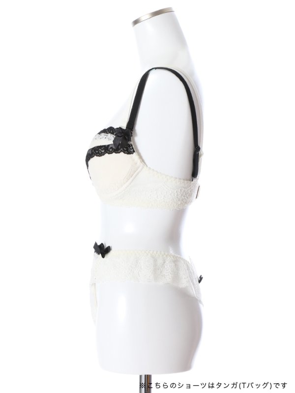 画像14: 【ランジェリー/下着】レース ホワイトxブラック ダブルストラップ 3/4カップブラジャー