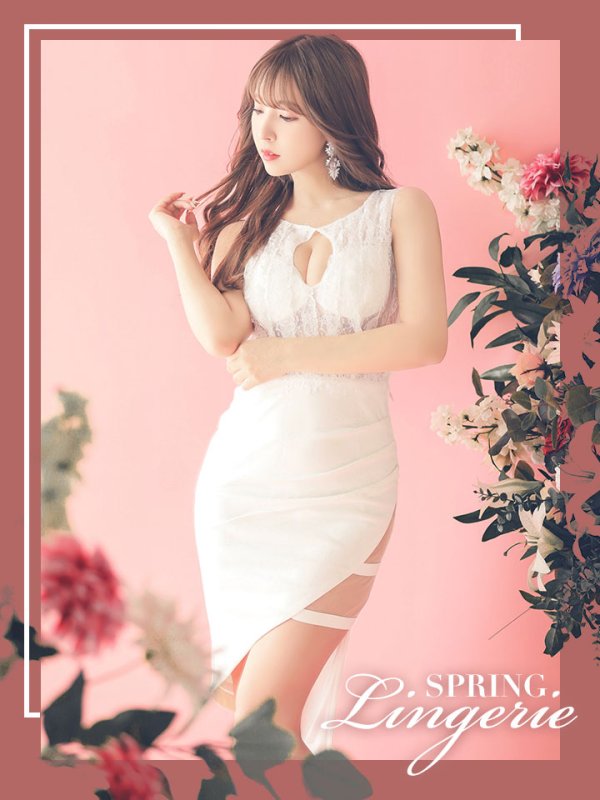 画像1: 【Miyu × GLAMOROUS by Andy COLLECTION】ワンカラー/ レース/ アシメスカート/ タイト/ ミニドレス / キャバドレス[FB03]