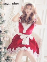【sugar nine サンタコス 5点セット】【S-XLサイズ/2カラー】フレアスリーブ刺繍レースフレアサンタ[YMT]