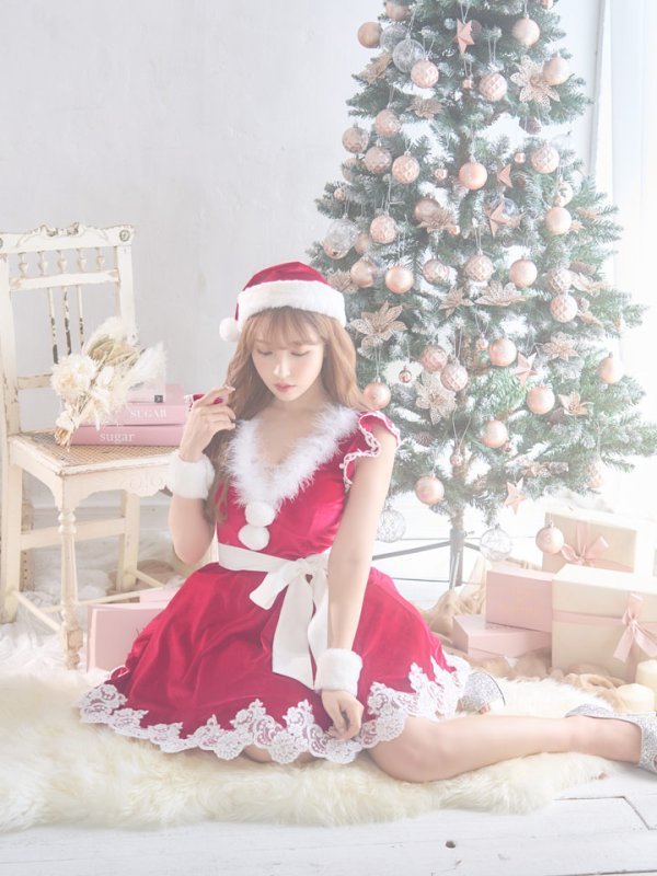 画像8: 【sugar nine サンタコス 5点セット】【S-XLサイズ/2カラー】フレアスリーブ刺繍レースフレアサンタ[OF03]