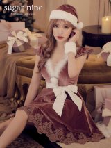 色変え対応中【sugar nine サンタコス 5点セット】【S-XLサイズ/2カラー】フレアスリーブ刺繍レースフレアサンタ[YMT]