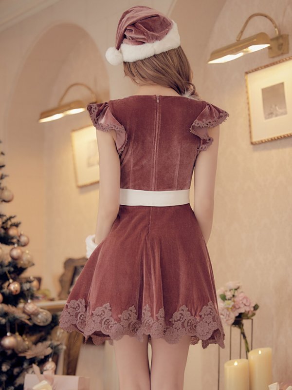 画像5: 色変え対応中【sugar nine サンタコス 5点セット】【S-XLサイズ/2カラー】フレアスリーブ刺繍レースフレアサンタ[OF03]