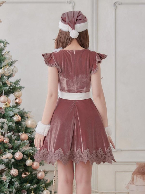 画像6: 【sugar nine サンタコス 5点セット】【S-XLサイズ/2カラー】フレアスリーブ刺繍レースフレアサンタ[OF03]