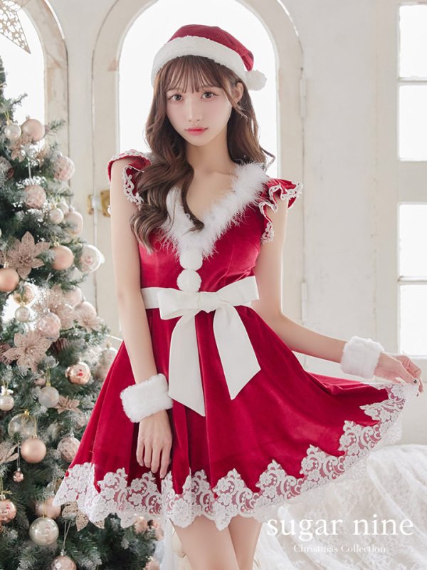 画像10: 【sugar nine サンタコス 5点セット】【S-XLサイズ/2カラー】フレアスリーブ刺繍レースフレアサンタ[OF03]