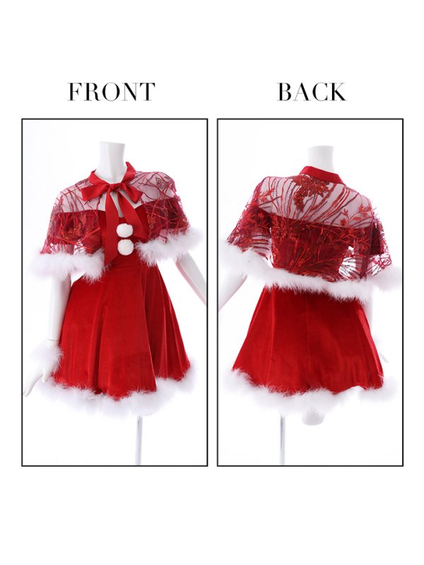 画像38: 【ノベルティ対象】【即日発送】【サンタコス 5点セット】【S-XLサイズ/3カラー】ポンチョ付きフレアサンタコスプレ[YMT]