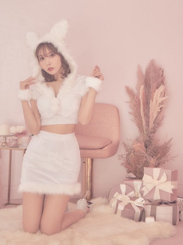 画像9: 【即日発送！】【XS-XLサイズ/3カラー】セットアップベロアホワイトバニーサンタコスプレ[YMT]