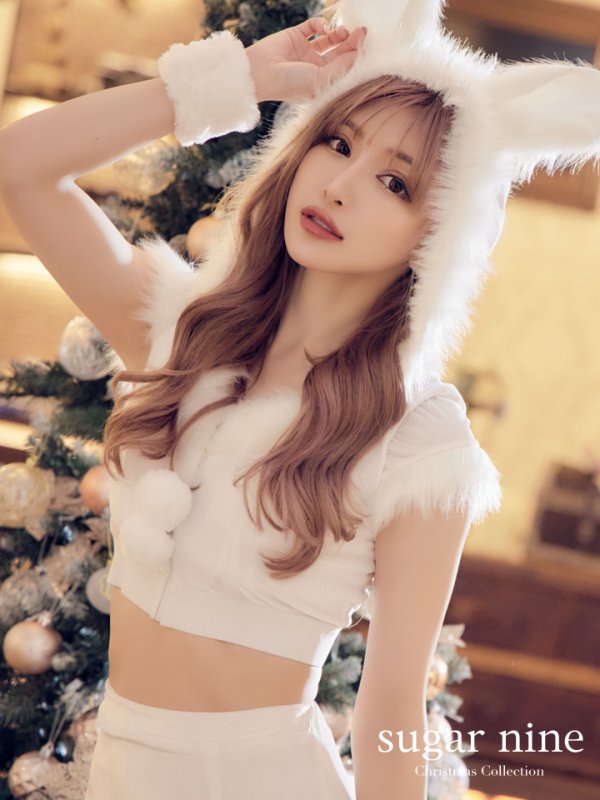 画像1: 【即日発送！】【XS-XLサイズ/3カラー】セットアップベロアホワイトバニーサンタコスプレ[OF04]