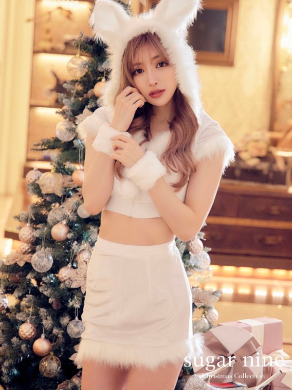 画像2: 【即日発送！】【XS-XLサイズ/3カラー】セットアップベロアホワイトバニーサンタコスプレ[OF04]