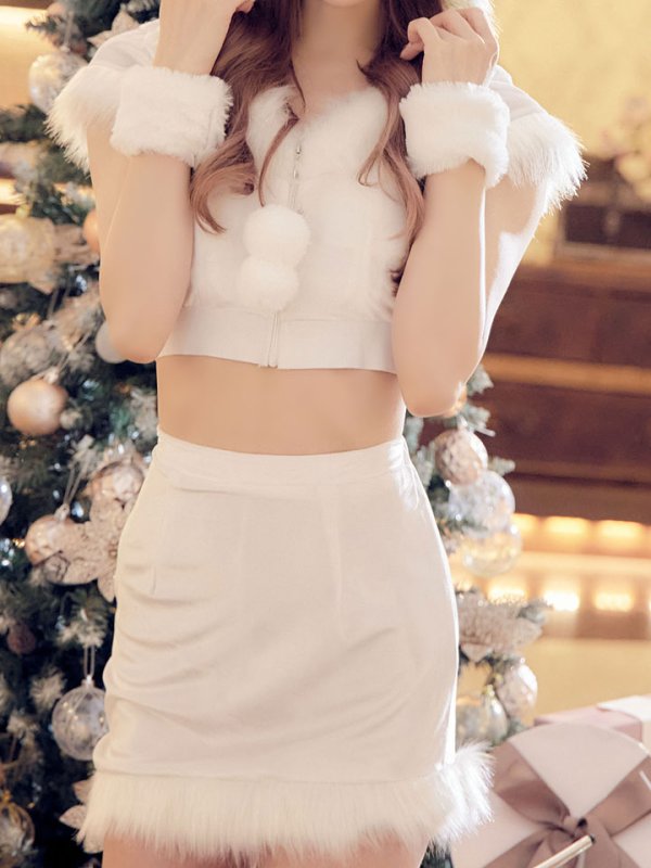 画像4: 【即日発送！】【XS-XLサイズ/3カラー】セットアップベロアホワイトバニーサンタコスプレ[OF04]