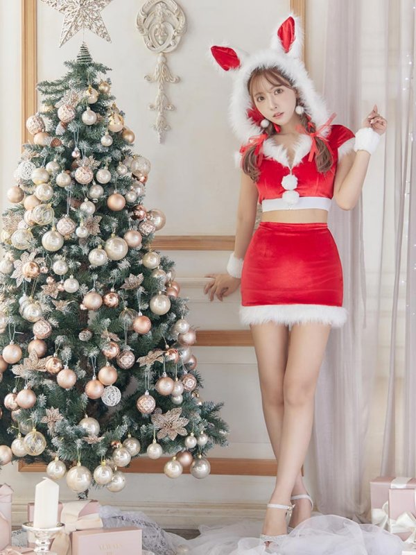 画像20: 【即日発送！】【XS-XLサイズ/3カラー】セットアップベロアホワイトバニーサンタコスプレ[YMT]