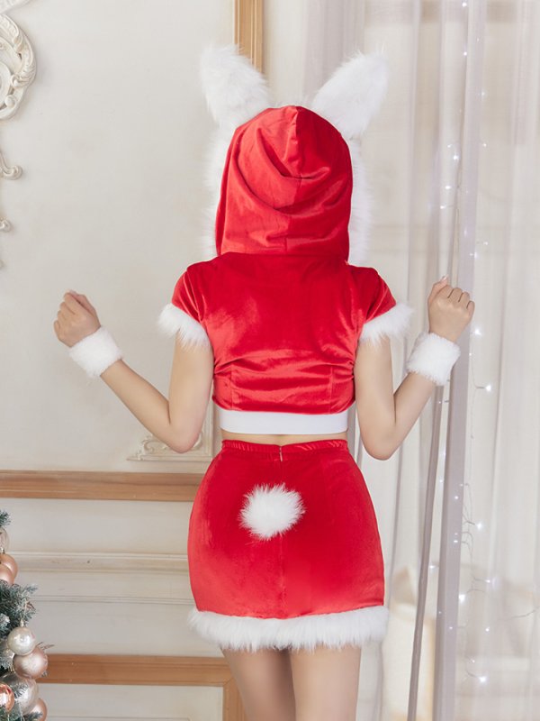 画像28: 【即日発送！】【XS-XLサイズ/3カラー】ベロアフードバニーセットアップサンタコスプレ[YMT]