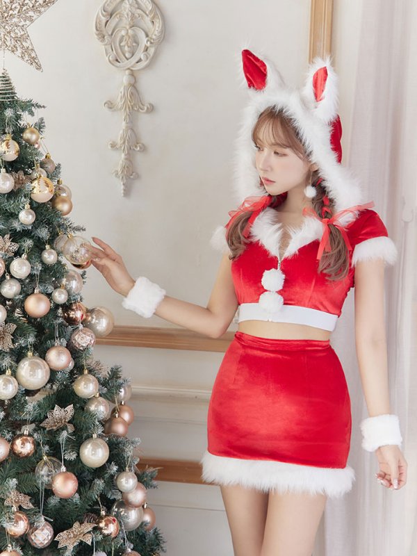 画像26: 【即日発送！】【XS-XLサイズ/3カラー】ベロアフードバニーセットアップサンタコスプレ[YMT]
