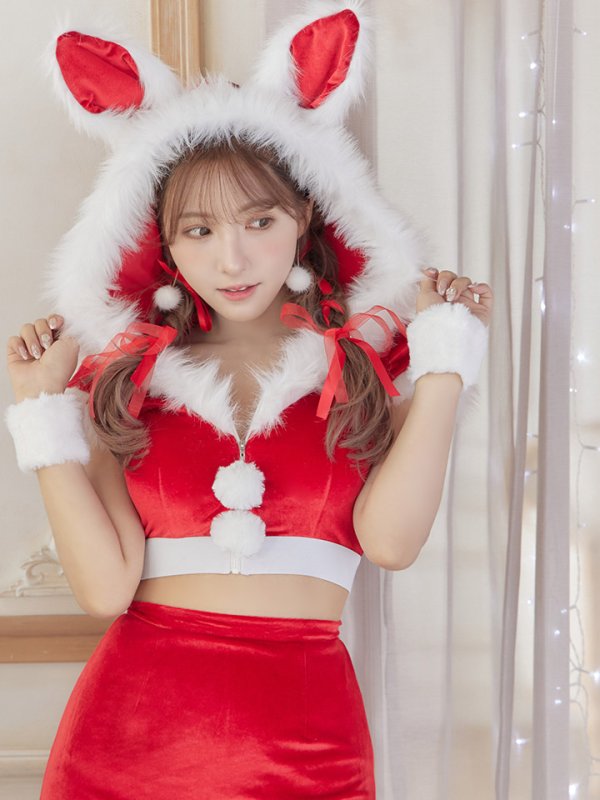 画像27: 【即日発送！】【XS-XLサイズ/3カラー】ベロアフードバニーセットアップサンタコスプレ[YMT]