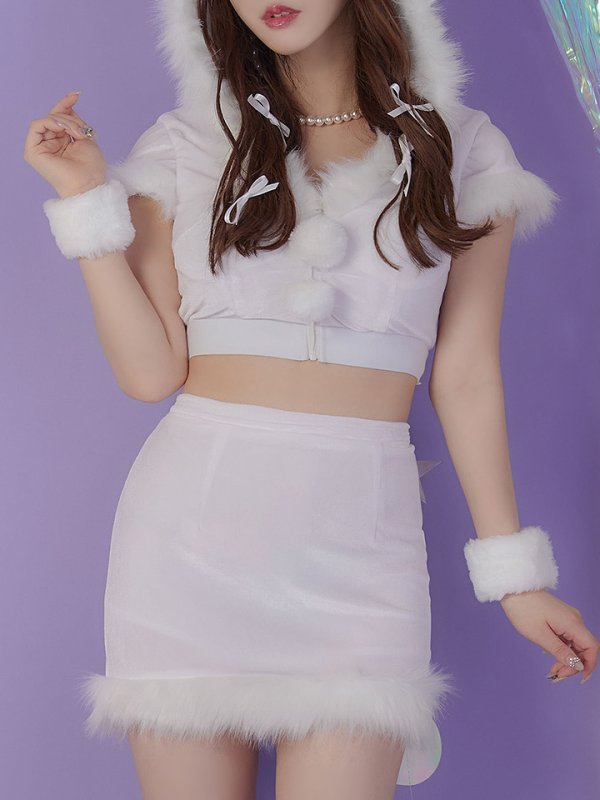 画像4: 【即日発送！】【XS-XLサイズ/3カラー】セットアップベロアホワイトバニーサンタコスプレ[YMT]