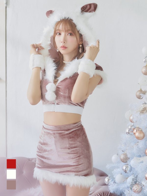 画像13: 【即日発送！】【XS-XLサイズ/3カラー】セットアップベロアホワイトバニーサンタコスプレ[YMT]