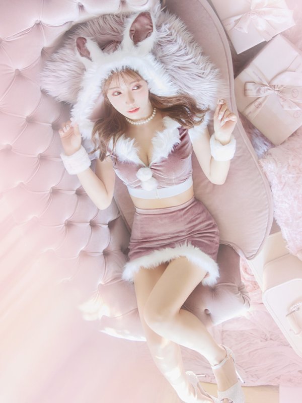 画像6: 【即日発送！】【XS-XLサイズ/3カラー】ベロアフードバニーセットアップサンタコスプレ[YMT]