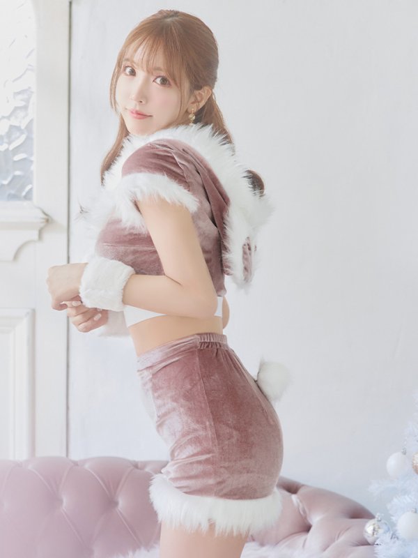 画像7: 【即日発送！】【XS-XLサイズ/3カラー】ベロアフードバニーセットアップサンタコスプレ[YMT]