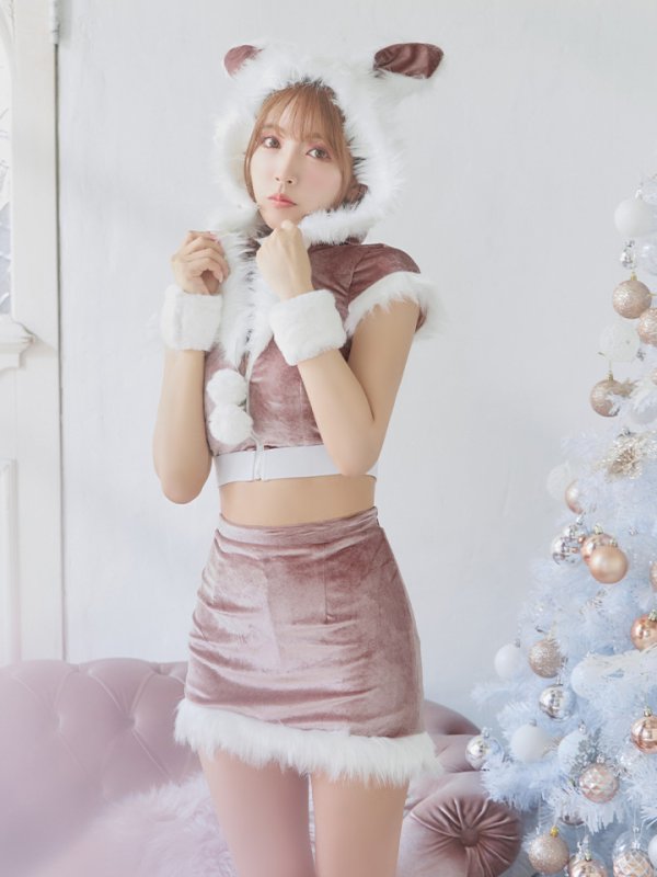 画像11: 【即日発送！】【XS-XLサイズ/3カラー】ベロアフードバニーセットアップサンタコスプレ[YMT]