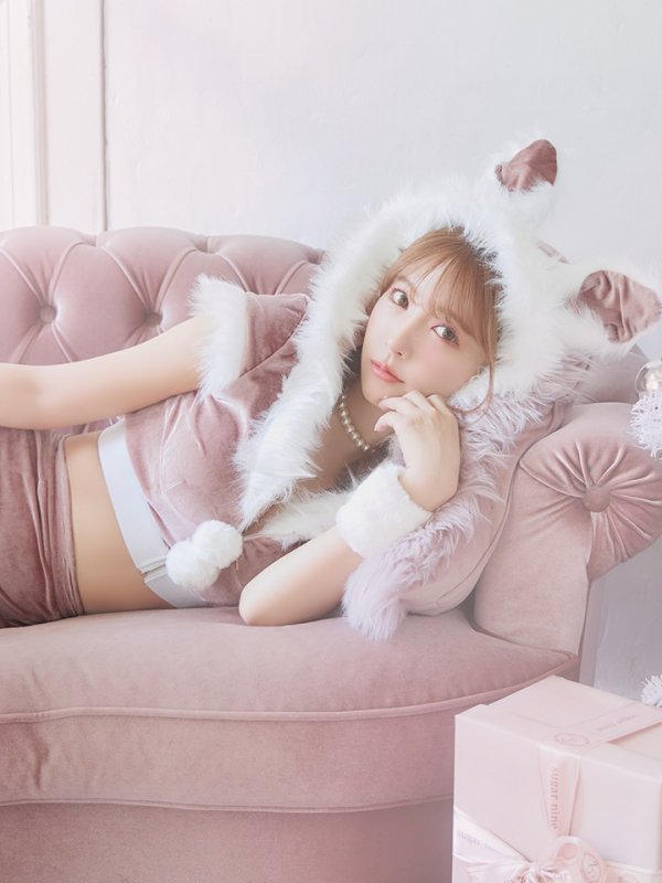 画像12: 【即日発送！】【XS-XLサイズ/3カラー】ベロアフードバニーセットアップサンタコスプレ[YMT]