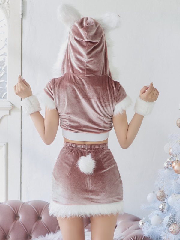 画像15: 【即日発送！】【XS-XLサイズ/3カラー】ベロアフードバニーセットアップサンタコスプレ[YMT]