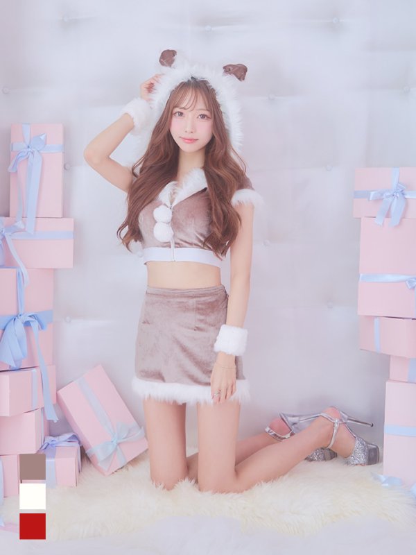 画像3: 【即日発送！】【XS-XLサイズ/3カラー】ベロアフードバニーセットアップサンタコスプレ[YMT]