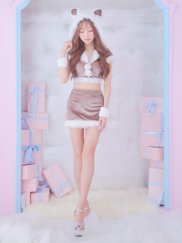 画像5: 【即日発送！】【XS-XLサイズ/3カラー】ベロアフードバニーセットアップサンタコスプレ[YMT]