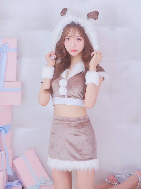 画像7: 【即日発送！】【XS-XLサイズ/3カラー】ベロアフードバニーセットアップサンタコスプレ[YMT]