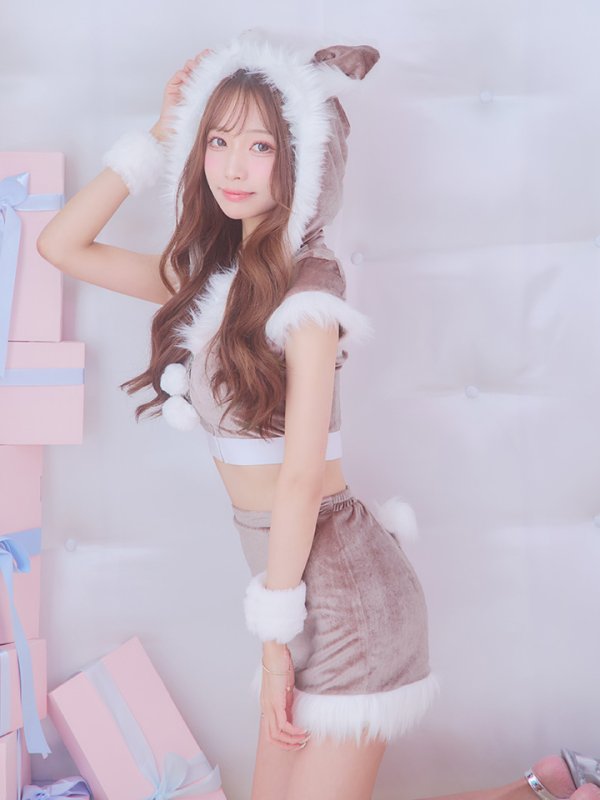 画像8: 【即日発送！】【XS-XLサイズ/3カラー】ベロアフードバニーセットアップサンタコスプレ[YMT]