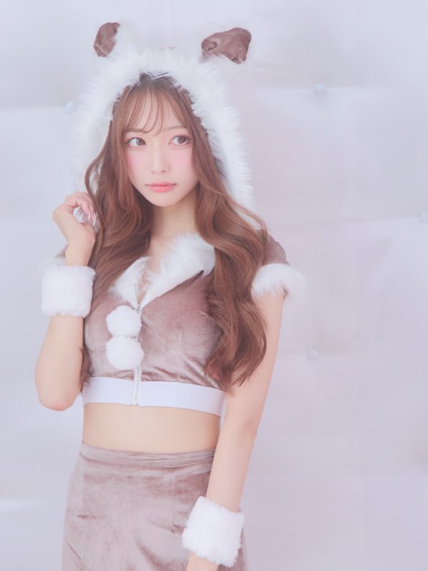 画像9: 【即日発送！】【XS-XLサイズ/3カラー】ベロアフードバニーセットアップサンタコスプレ[YMT]