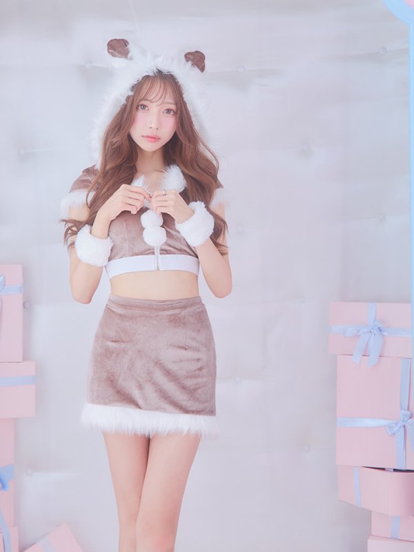 画像10: 【即日発送！】【XS-XLサイズ/3カラー】ベロアフードバニーセットアップサンタコスプレ[YMT]