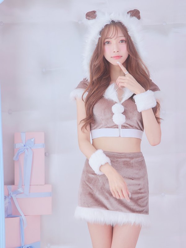 画像12: 【即日発送！】【XS-XLサイズ/3カラー】ベロアフードバニーセットアップサンタコスプレ[YMT]