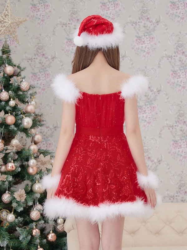 画像18: SALE!ファーショルダー/ スパンコールチュール/ 刺繍レースフレアサンタ【sugar nine サンタコス 4点セット】【S-XLサイズ/2カラー】[YMT]