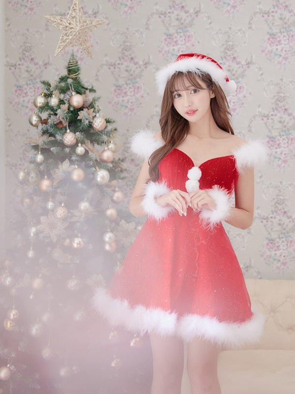 画像20: SALE!ファーショルダー/ スパンコールチュール/ 刺繍レースフレアサンタ【sugar nine サンタコス 4点セット】【S-XLサイズ/2カラー】[YMT]