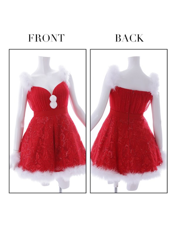 画像17: SALE!ファーショルダー/ スパンコールチュール/ 刺繍レースフレアサンタ【sugar nine サンタコス 4点セット】【S-XLサイズ/2カラー】[YMT]