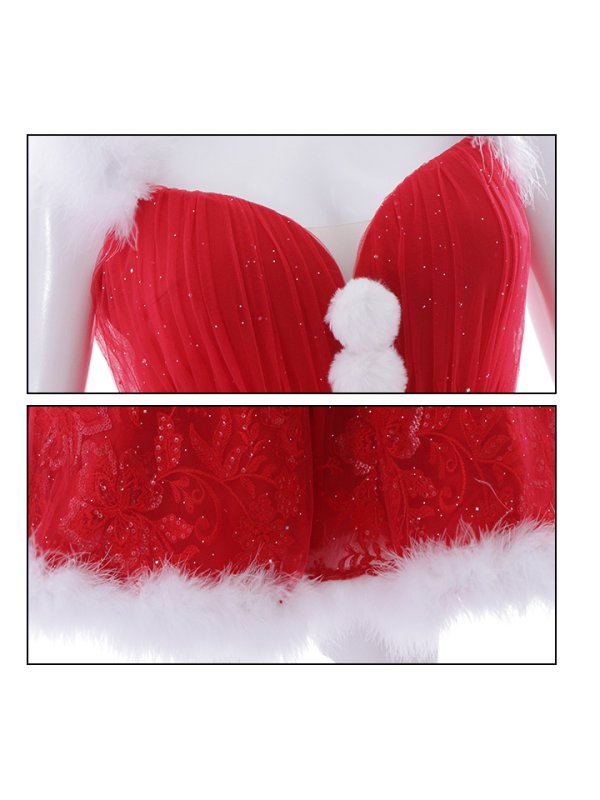 画像18: SALE!ファーショルダー/ スパンコールチュール/ 刺繍レースフレアサンタ【sugar nine サンタコス 4点セット】【S-XLサイズ/2カラー】[YMT]