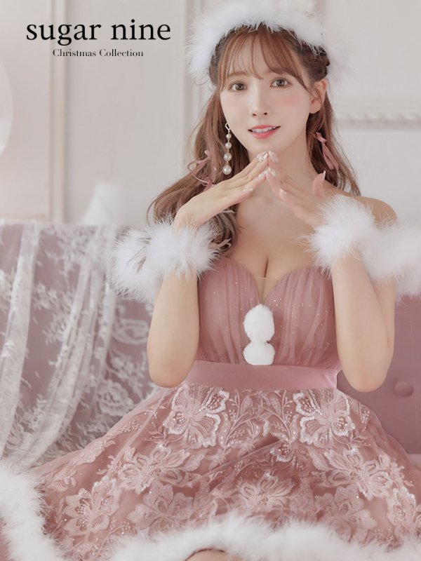 画像3: SALE!ファーショルダー/ スパンコールチュール/ 刺繍レースフレアサンタ【sugar nine サンタコス 4点セット】【S-XLサイズ/2カラー】[YMT]