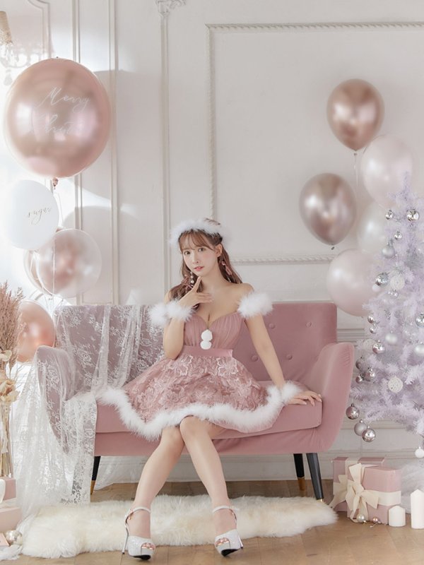 画像7: SALE!ファーショルダー/ スパンコールチュール/ 刺繍レースフレアサンタ【sugar nine サンタコス 4点セット】【S-XLサイズ/2カラー】[YMT]