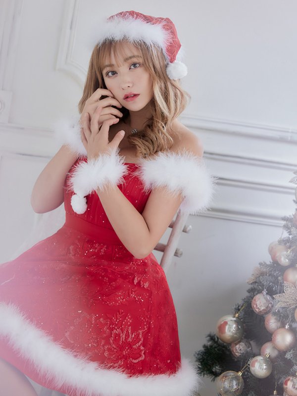 画像9: SALE!ファーショルダー/ スパンコールチュール/ 刺繍レースフレアサンタ【sugar nine サンタコス 4点セット】【S-XLサイズ/2カラー】[YMT]