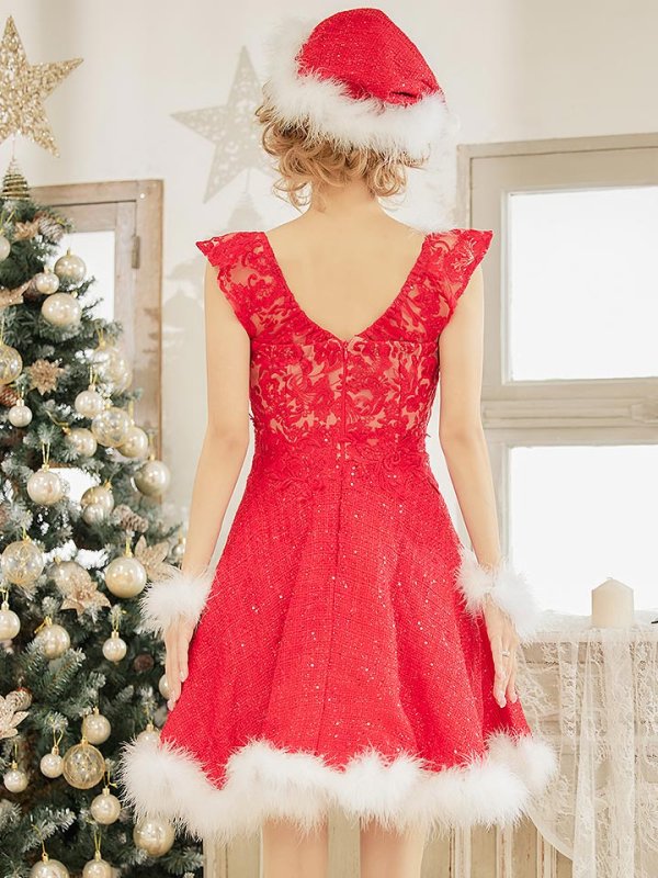 画像8: SALE!ショートフリルスリーブ/ ツイードフレアサンタ【sugar nine サンタコス 4点セット】【S-XLサイズ/1カラー】[YMT]