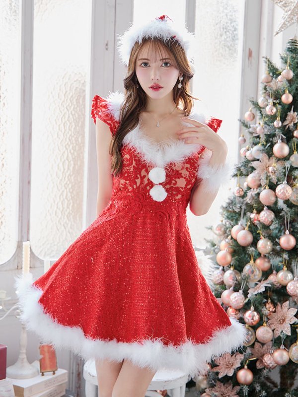 画像12: SALE!【サンタコス 4点セット】【S-XLサイズ/1カラー】ショートフリルスリーブ/ ツイードフレアサンタ[YMT]