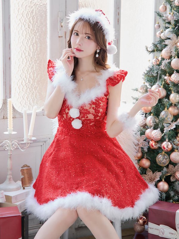 画像16: SALE!【サンタコス 4点セット】【S-XLサイズ/1カラー】ショートフリルスリーブ/ ツイードフレアサンタ[YMT]