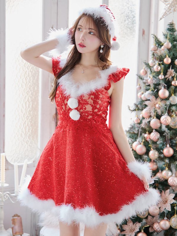 画像18: SALE!【サンタコス 4点セット】【S-XLサイズ/1カラー】ショートフリルスリーブ/ ツイードフレアサンタ[YMT]